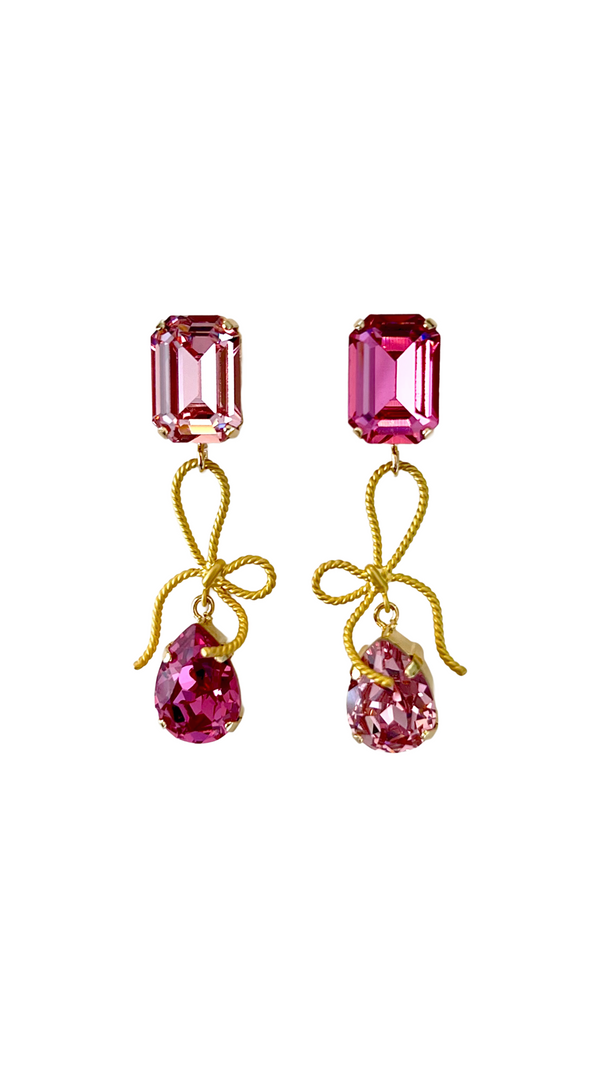 LOVESTRUCK - Rose Pink Crystal Bow Earrings