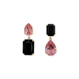 Gold-plated earrings jewellery jewelry mismatched mismatch glass Swarovski crystals crystal oval pear octagon pink rose black
