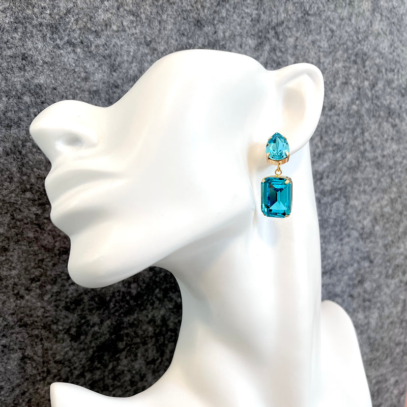 COLOUR BLOCK - TURQUOISE BLUE Crystal Mismatched Earrings