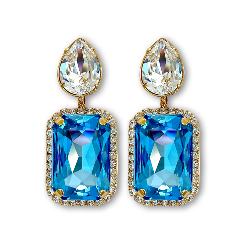 XXL -  Light Blue & Clear Crystal Earrings
