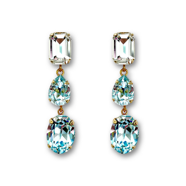 gold crystal earrings aquamarine blue bride bridal bridesmaid 