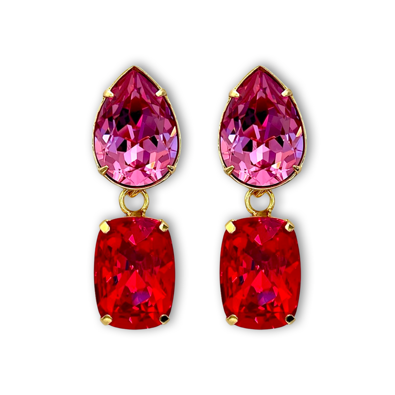 MEGA - SUPER SPARKLE Rose and Crimson Crystal Earrings