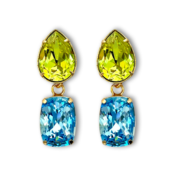 MEGA - SUPER SPARKLE Lime and Blue Crystal Earrings