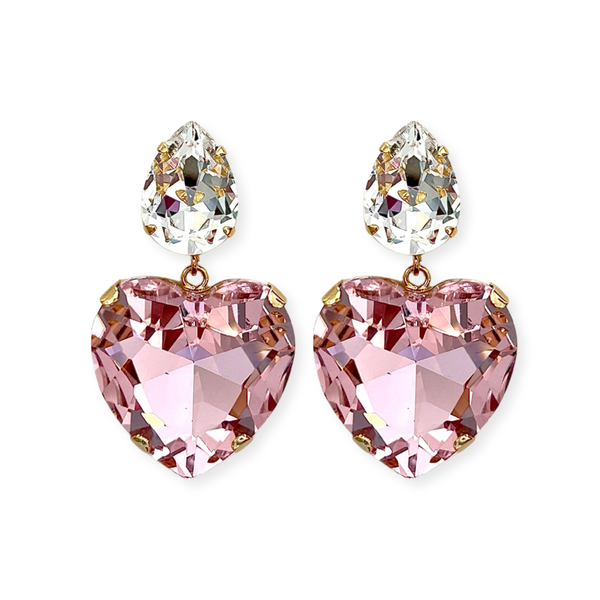 Heart Shaped Swarovski Pink Crystal Earrings