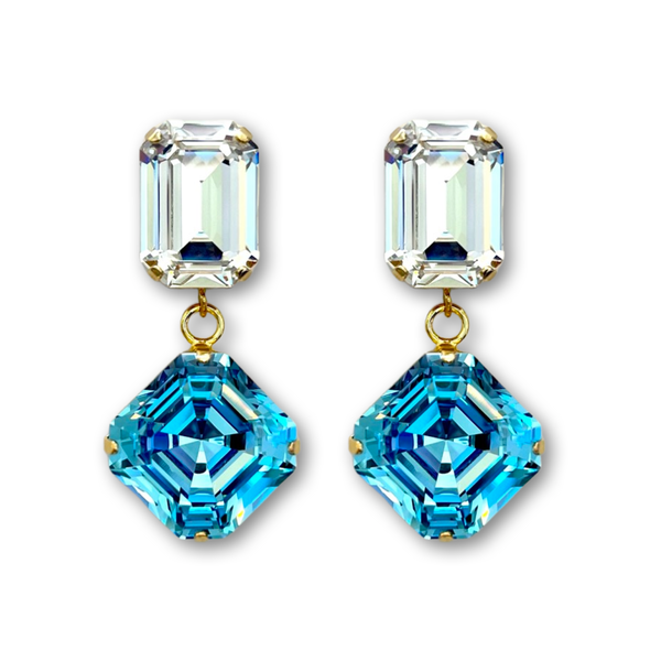 MEGA - PRINCESS Light Blue and Clear Crystal Mismatched Earrings