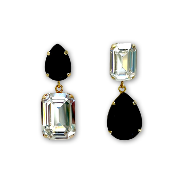 COCO NOIR Crystal Mismatched Earrings Clear & Black