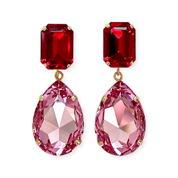 XXL - TESS Rose Pink and Crimson Red Crystal Earrings