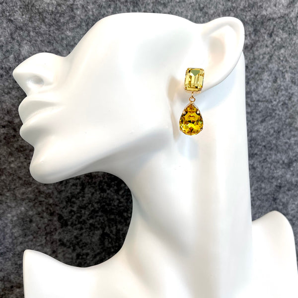 COLOUR BLOCK - CANARY YELLOW Crystal Mismatched Earrings
