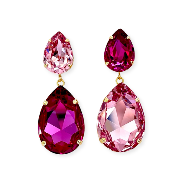 XXL - SOPHIE Pink and Fuchsia Crystal Mismatched Earrings