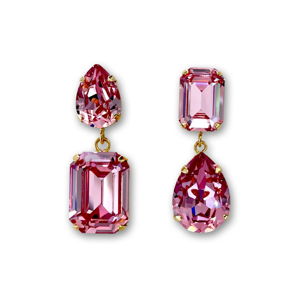COLOUR BLOCK - LIGHT ROSE PINK Crystal Mismatched Earrings