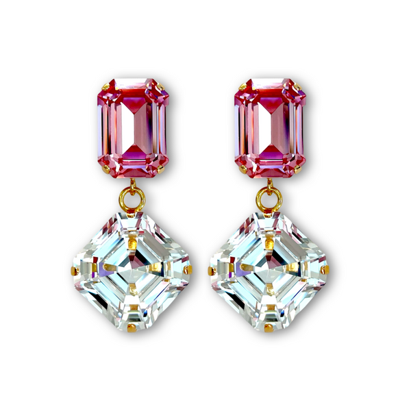 MEGA - PRINCESS Pink and Clear Crystal Mismatched Earrings
