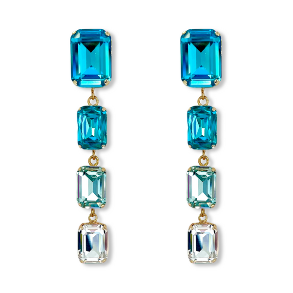 crystal earrings blue turquoise clear aquamarine long statement