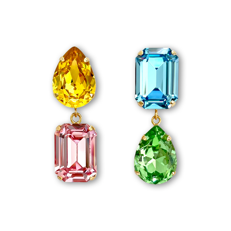 MEGA - HAVANA 2.0 Yellow Pink Blue Green Crystal Mismatched Earrings