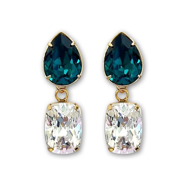 MEGA - SUPER SPARKLE Emerald and Clear Crystal Earrings