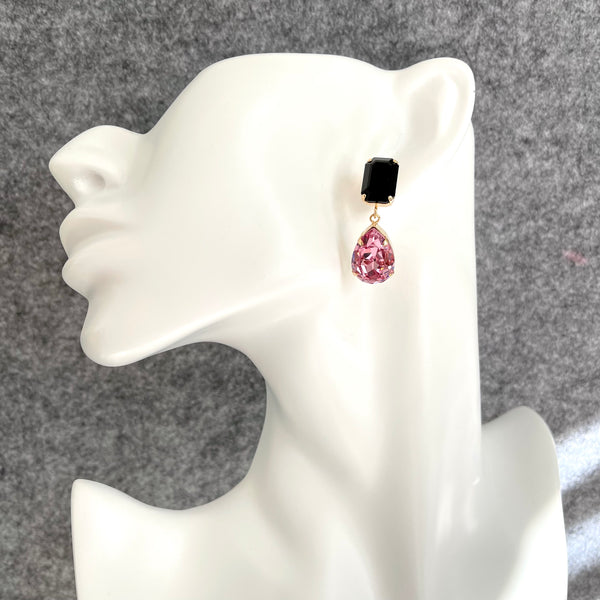 COCO ROSE Crystal Mismatched Earrings Pink & Black